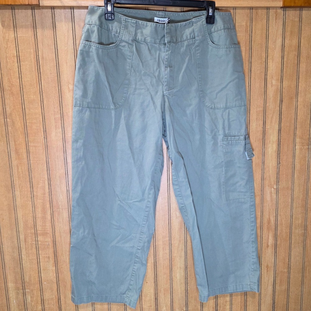 IZOD Olive Green Capris Cropped Cargo‎ Pants Pockets Casual Womens Size 12